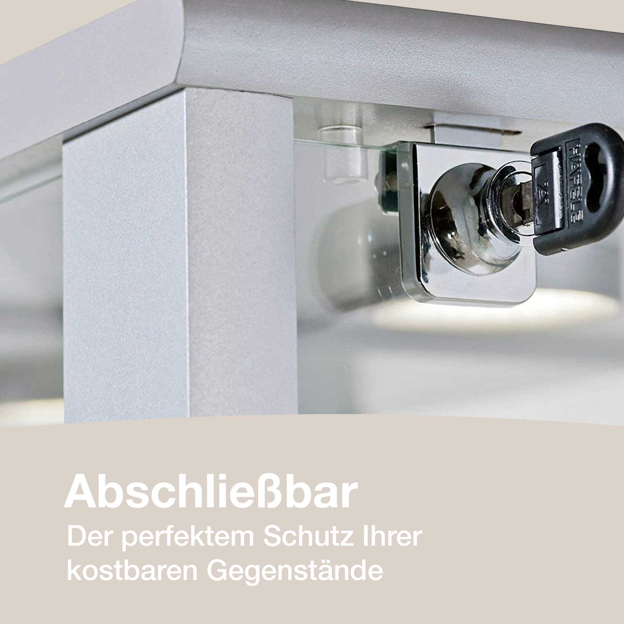 Standvitrine 2trg. mit LED, Spiegel & Schloss